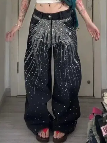 반짝반짝 블랙 데님 팬츠 y2k