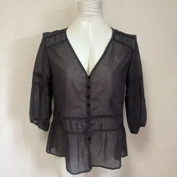 Topys 토피즈 스트라이프 직조 블라우스 [ F ] 차콜 그레이 일본제