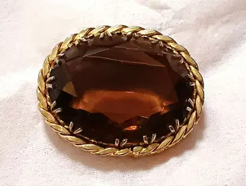 영국 빈티지 스모키 쿼츠 유리 카보숑 브로치