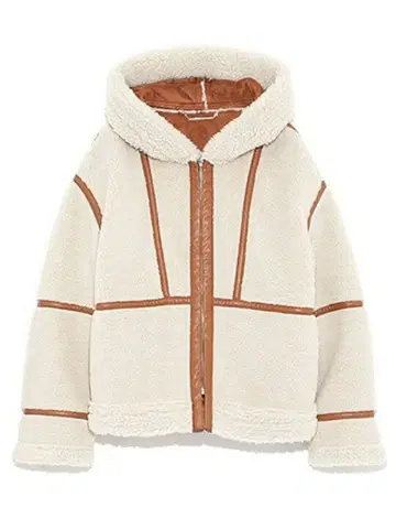 미라 오웬 후드 부착 무스탕 보아 코트