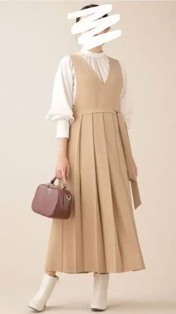 베이지 플리츠 원피스 오버롤 스커트 nano universe