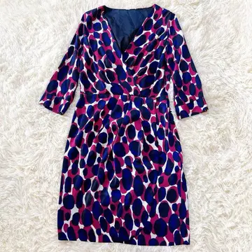 [ 이네드 ] 네이비 핑크 폴카 도트 V넥 원피스 9호 ( M )