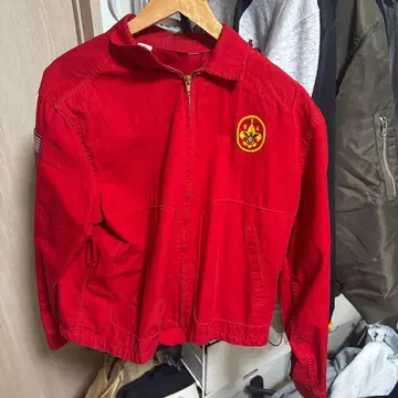 빨간색 집업 자켓 패치 포함 탈론 지퍼 빈티지 아메카지