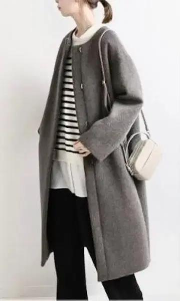 IENA 램스울 노카라 롱 코트 34 사이즈 울 100% 일본제