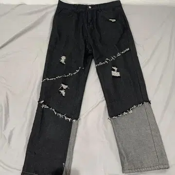 데미지 가공 와이드 레그 데님 팬츠