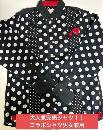 카와타니 셔츠: 인기 도트 무늬 긴팔 셔츠 곰몬 포켓