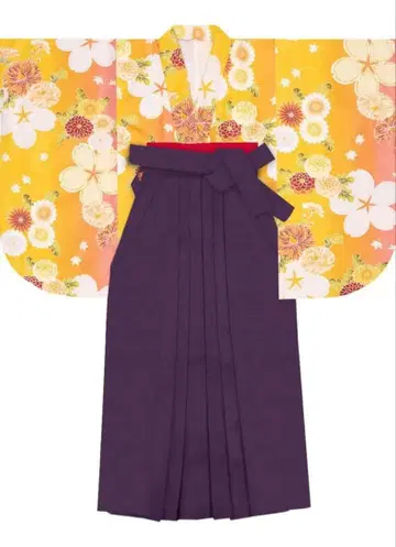 꽃무늬 하카마 4점 세트 끈 아래 길이 91cm 기모노