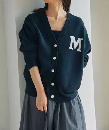 BABYLONE 바빌론 로고 니트 가디건 네이비