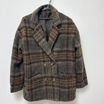 GRL(그레일) 여성용 체크 무늬 더블 버튼 코트