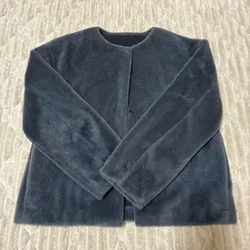 유니클로 블루 그레이 노카라 플리스 자켓
