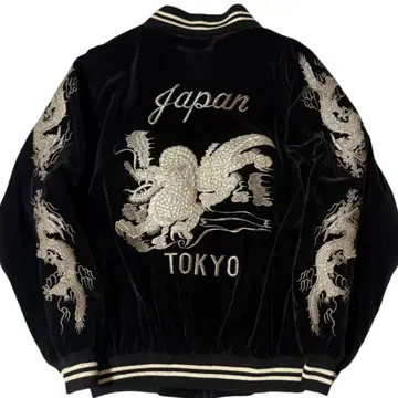 럭셔리 자수 LONDON FB 벨벳 수베니어 자켓 용 스카잔 블랙