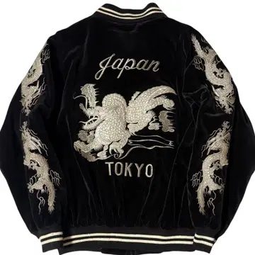 럭셔리 자수 LONDON FB 벨벳 수베니어 자켓 용 스카잔 블랙