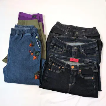 여성용 팬츠 6개 세트 스키니 데님 치노 자수 모음 S 사이즈 상당