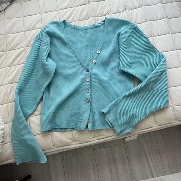 mystic 스카이블루 리브 긴팔 가디건