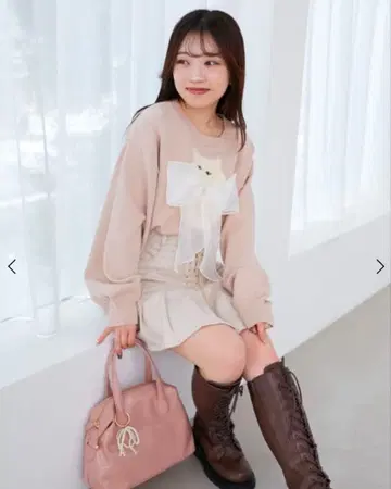 majestic legon 복슬복슬 고양이 리본 니트 핑크