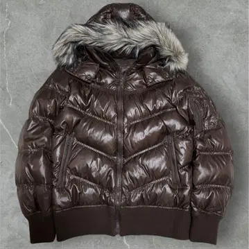 00s Y2K archive 광택 실버 퍼 다운 자켓 M 헤이세이