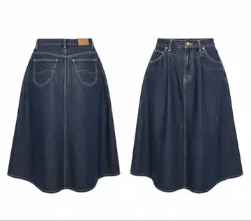 다크 블루 데님 플레어 스커트