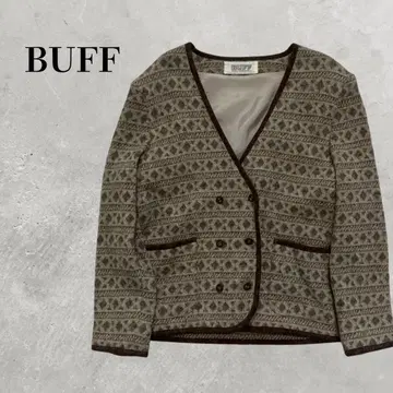 노카라 자켓 기하학 패턴 올 패턴 BUFF 여성용 아우터 레트로