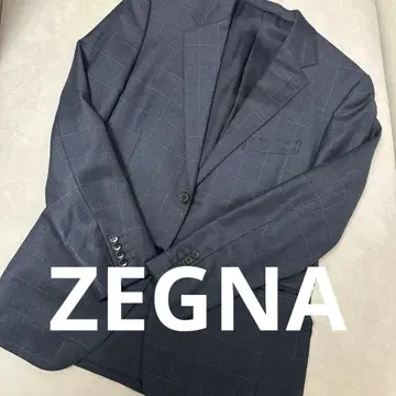 Zegna 다크 블루 체크 무늬 테일러드 자켓