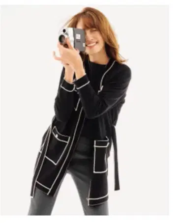 배색 라인 천축 롱 가디건 COLOR: 블랙 SIZE: S