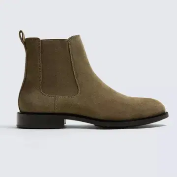 ZARA 소가죽 올리브 그린 사이드 고어 부츠