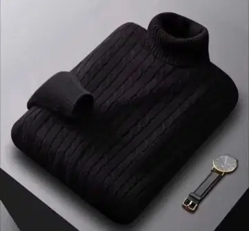 [ 팔로우 할인 있음 ] 울트라 웜 터틀넥 니트 스웨터 블랙 케이블 짜임