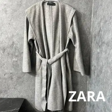 ZARA 그레이 후드 부착 롱 코트