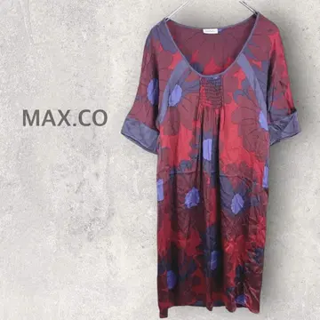 [ 맥스앤코 ] 무릎 기장 원피스 M 실크 100% 꽃무늬 광택감 레트로