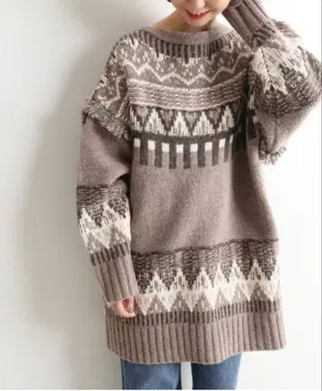 SLOBE IENA 페어아일 오버 긴팔 니트 브라운 프리 사이즈