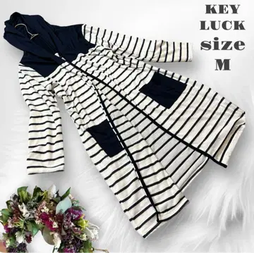 키 랙 롱 가디건 얇은 소재 보더 후드 M~L 레이온 혼방 겉옷