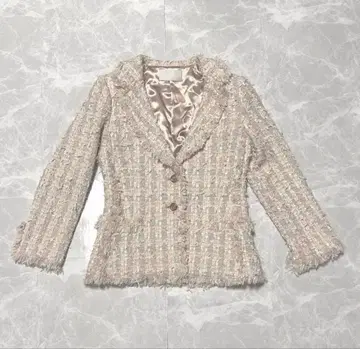 CELFORD 트위드 자켓 36 프린지 골드 버튼 핑크 베이지