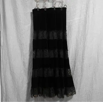 고스 펑크 고딕 벨로아 레이스 롱 스커트