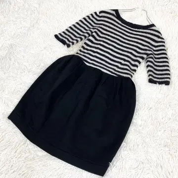 SNIDEL 스나이델 (XS) 미니 원피스 반팔 보더 블랙