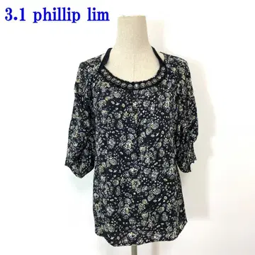 필립림 반팔 블라우스 블랙 미니 꽃무늬 실크 100% 0 C3667