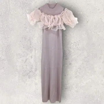 리브 니트 원피스 오간자 상의 2세트 타이트 롱 기장 깔끔