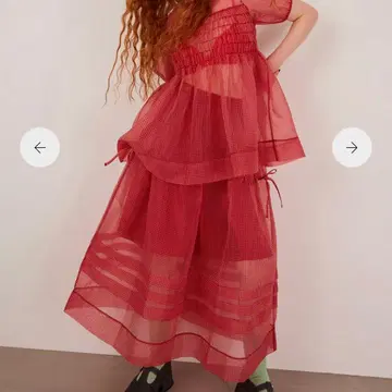 poppy GINGHAM ORGANZA TUCK SKIRT (RED)