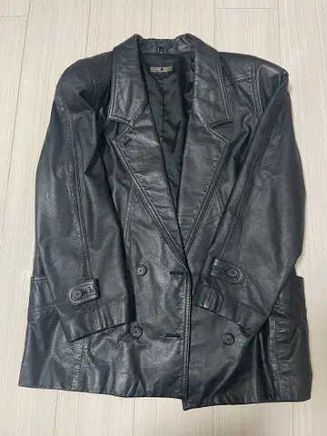 블랙 가죽 더블 브레스트 자켓