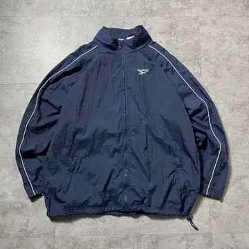 90's 리복 자수 원포인트 백 로고 네이비 나일론 자켓