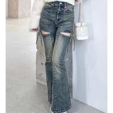 RESEXXY 컷 아웃 리본 데님 팬츠 블루 S