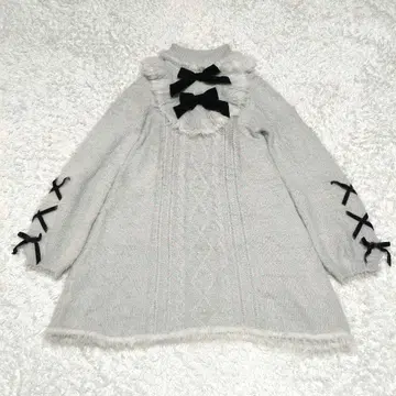 axes femme kawaii 페더 니트 원피스 리본 프릴