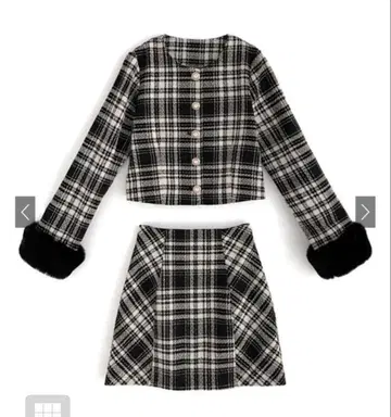 퍼 자켓 x 미니 스커트 체크 무늬 트위드 셋업[ta090] M