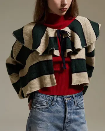 [ Poppy ] 보더 니트 가디건 (그린)