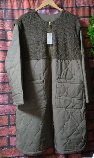 XL/롱 코트(2way 베스트) 퀼팅 보아/브라운 계열