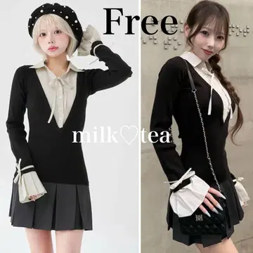 택 포함 새상품 다리치 셔츠 도킹 플리츠 미니 원피스 블랙 프리