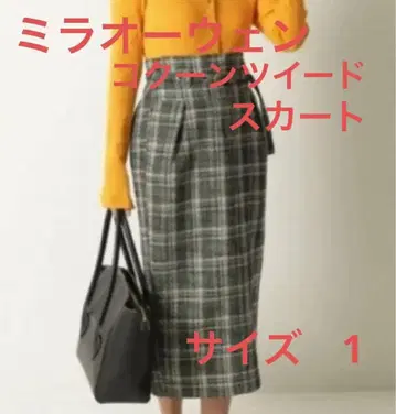 미라 오웬 코쿤 실루엣 체크 스커트 그린 계열 사이즈 1