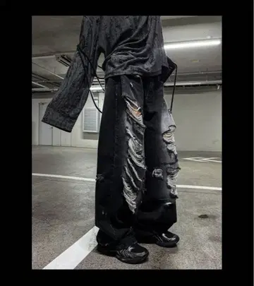 [ COSYHARU ] Denim Destroyed Pants