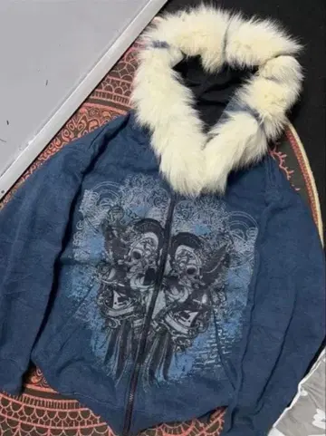 퍼 후디 그런지 다크 블루 y2k