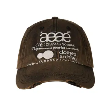 aeae 로고 데미지 가공 캡 브라운