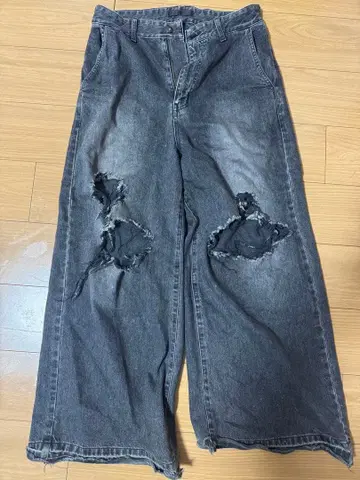 JUHA 데미지 가공 그레이 와이드 팬츠