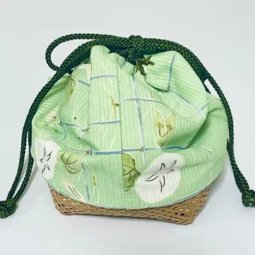 일본 의류용 복조리 백 그린 컬러 꽃무늬 대나무 바닥